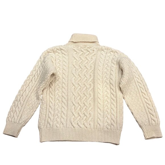 Aran Crafts Wool Fisherman Cable Knit Turtleneck Sweater, Vtg, Ivory, M - Picture 8 of 9